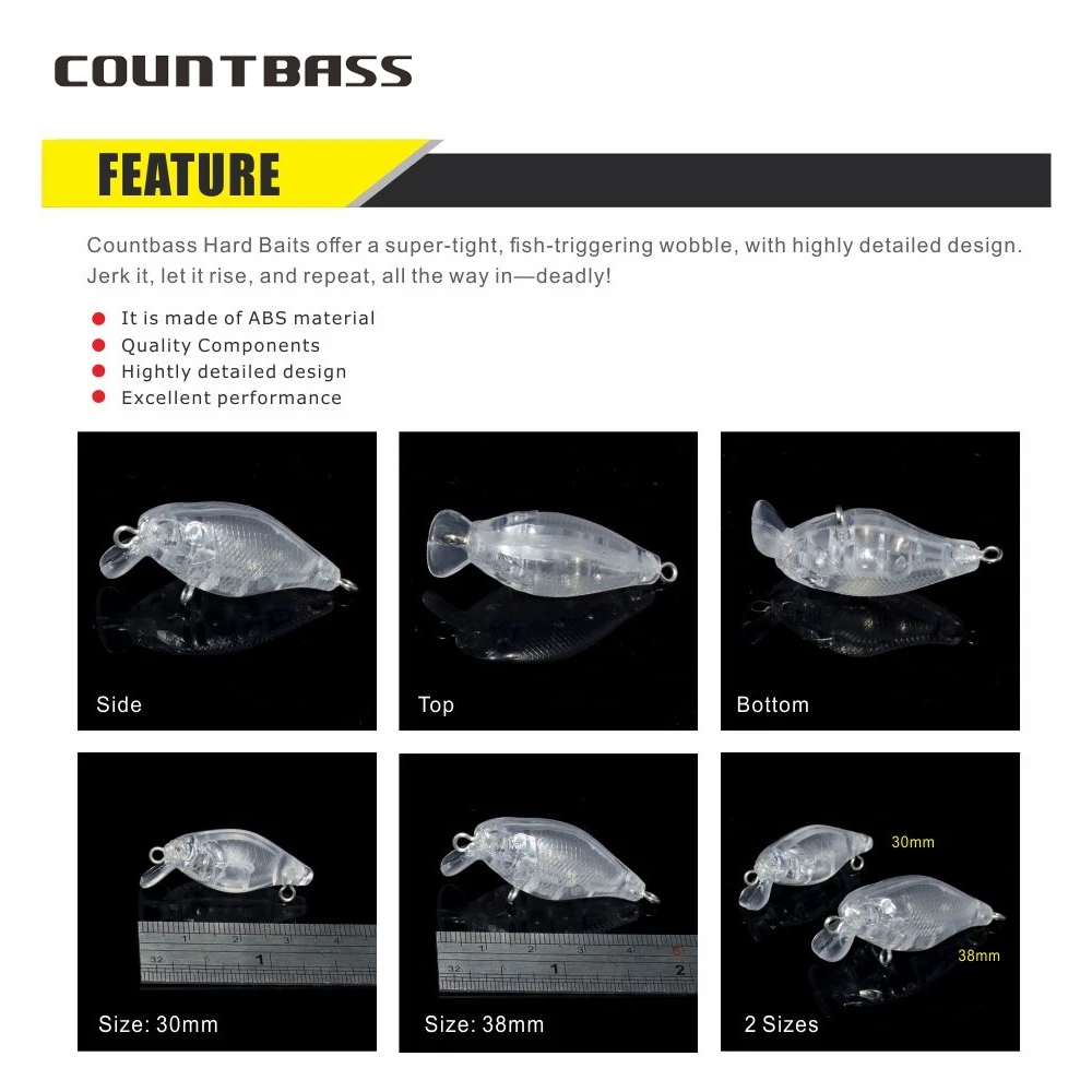 Countbass 10 Uds. Señuelos duros en blanco 30mm/1,2 "1,8g/0,06oz, 38mm/1,5" 3,6g/0,13oz, cebos de pesca flotantes sin pintar, Crankbait - imagen 5