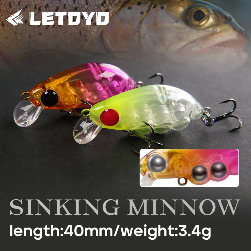 LETOYO 3,4g/40mm señuelo de pececillo que se hunde Mini señuelo de pesca de pececillo lento peso fijo bola de acero gran señuelo de trucha oscilante