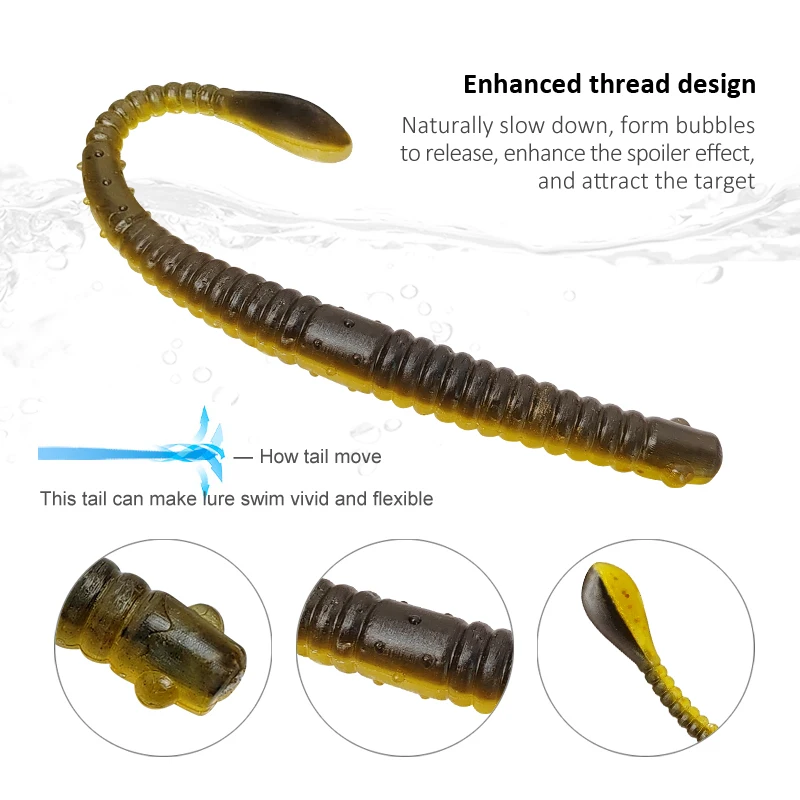 Señuelos de pesca 50 Uds. Señuelo flotante de babosa, lombriz de tierra que se hunde, Kit de cebo de silicona Artificial suave, cebo falso de gusano Wobbler de mar con caja - imagen 5