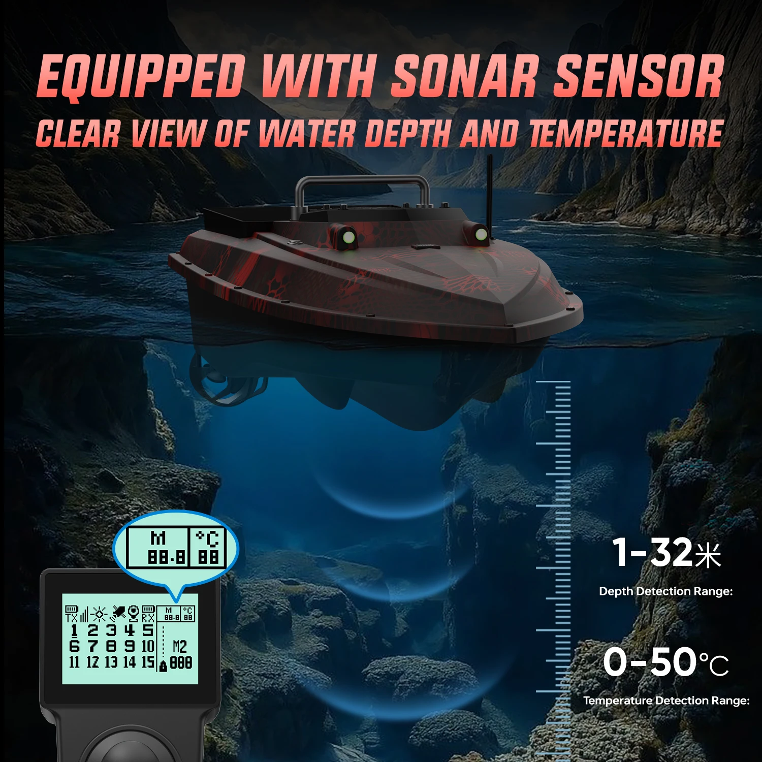 Bote cebador GPS LOKEEVAN con sonda de profundidad y temperatura - imagen 4