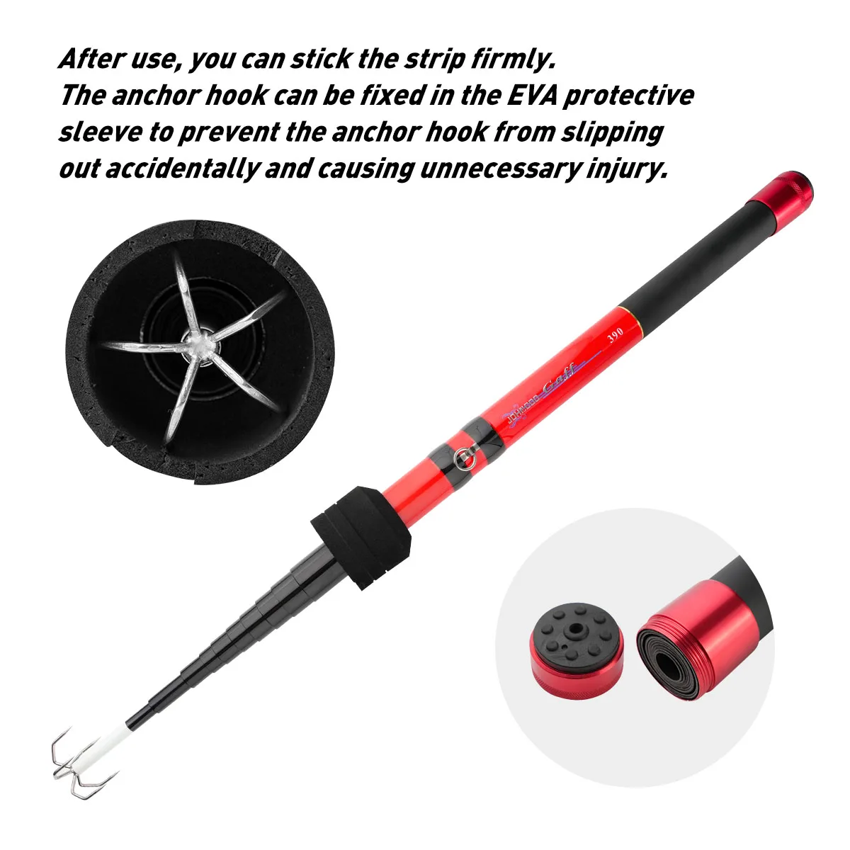 Calamar Gaff Acero inoxidable Cinco anzuelos Preventivo de corrosión Anzuelo de calamar retráctil Pesca Longitud total 3,9 m - imagen 5