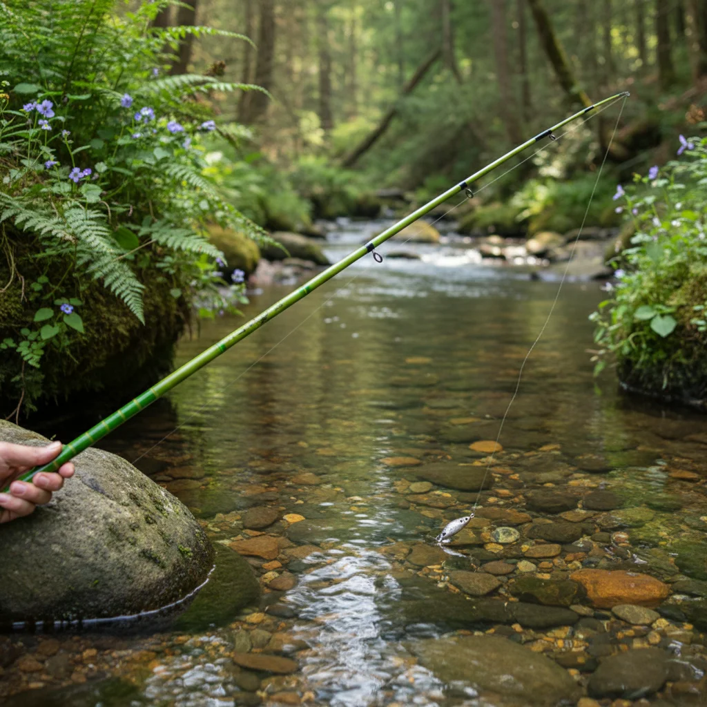 Caña fibra vidrio corta ligera resistente para pesca trucha en arroyos - imagen 5