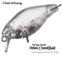 Chan'sHuang-cebos transparentes de 45mm y 3,4g, cascabeles flotantes, Mini Crankbait, aparejos de señuelo de pesca hechos a mano, sin pintar, 20 piezas