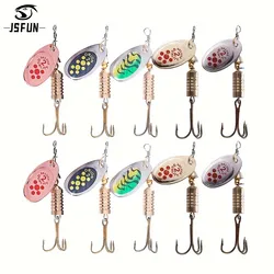 JSFUN 10 Uds cuchara giratoria cebo de Metal Señuelos de Pesca con caja lentejuelas Crankbait cuchara cebos lubina trucha perca Lucio giratorio