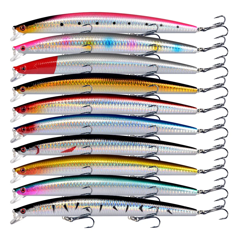 Señuelo de pesca de mar, pececillo de pez largo grande de 18cm y 24g, anzuelo fuerte con ojo 3D, señuelos para pesca en el mar, cebo Artificial, Crankbait Wobblers - imagen 5