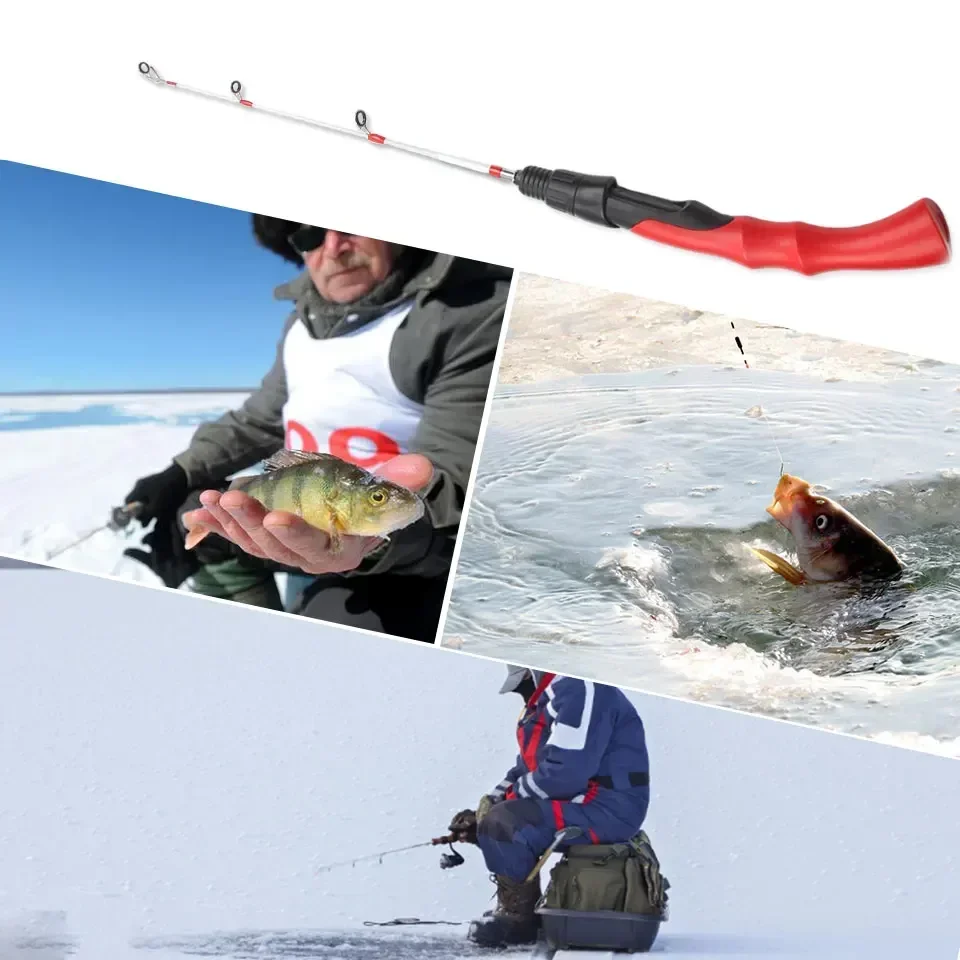 Caña de pescar en hielo, mango ergonómico pequeño y portátil, agarre cómodo, muy práctica, adecuada para pesca en hielo en invierno y diversión - imagen 5