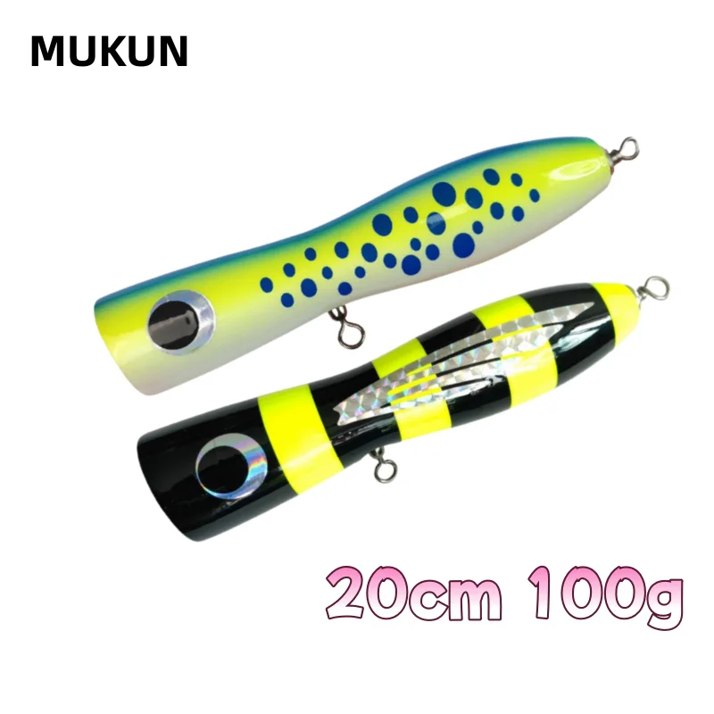 1 unidad 100g 200mm Topwater Popper de madera superficie Trolling señuelo barco pesca Artificial carpintero cebo señuelo para aparejos de pesca