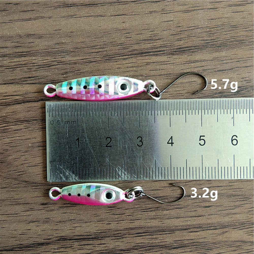5 uds Mini señuelo de pesca 2,8 cm/3,2g 3,5 cm/5,7g señuelos de Metal Spinnerbait Minnow pez pequeño anzuelo único Jig Stream trucha hielo de invierno - imagen 3