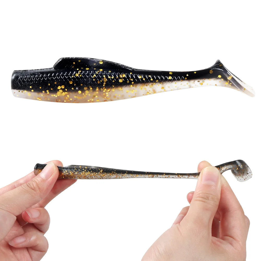 6 uds señuelo de Pesca cebo suave 85mm 4,8g cebo de silicona paleta cola en T Wobblers artificiales Shad Jig cabeza gancho para Pesca de trucha lubina - imagen 5