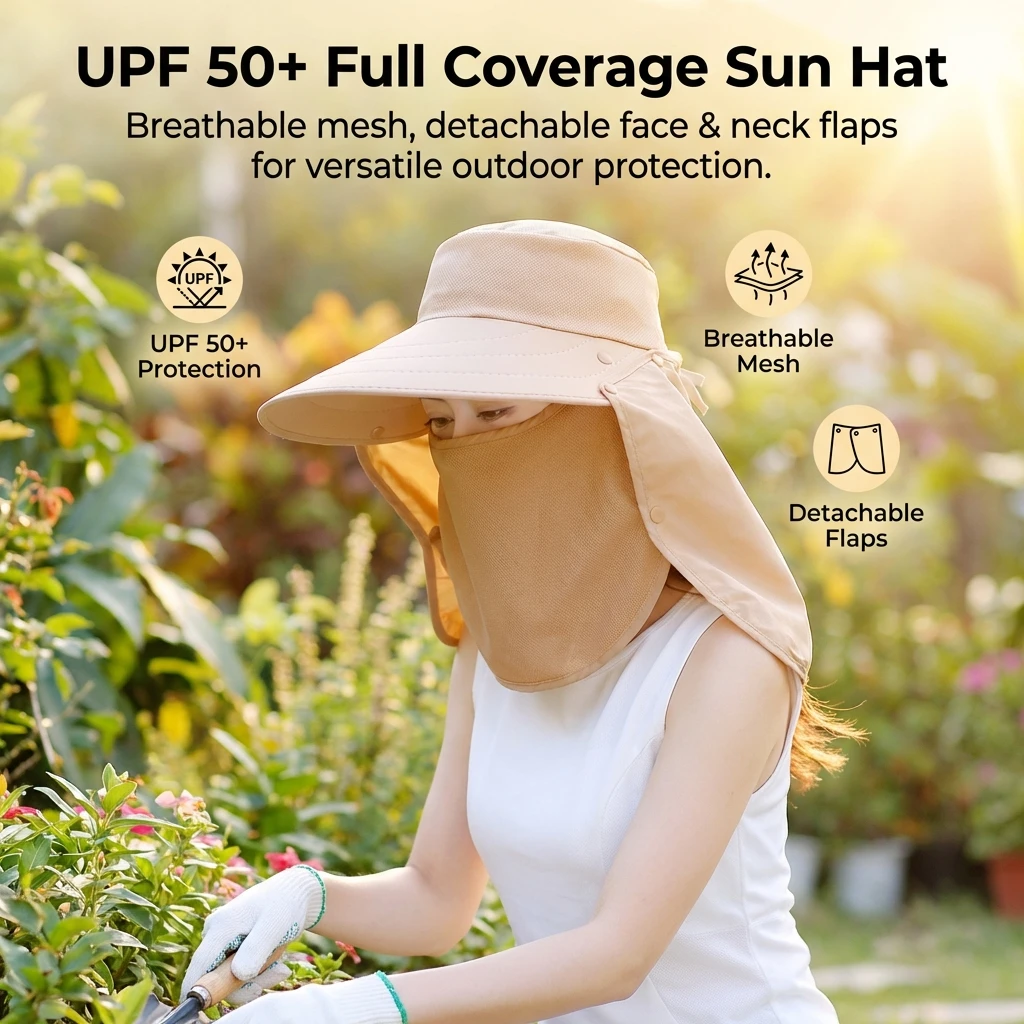 Sombrero pesca mujer UPF 50+ ala ancha – Plegable protección UV - imagen 3