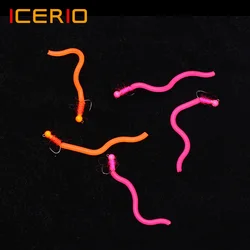 ICERIO cabeza de cuentas pesadas gusano cuadrado mosca anzuelo sin púas hundimiento rápido San Juan gusano mosca húmeda para trucha Señuelos de pesca cebos