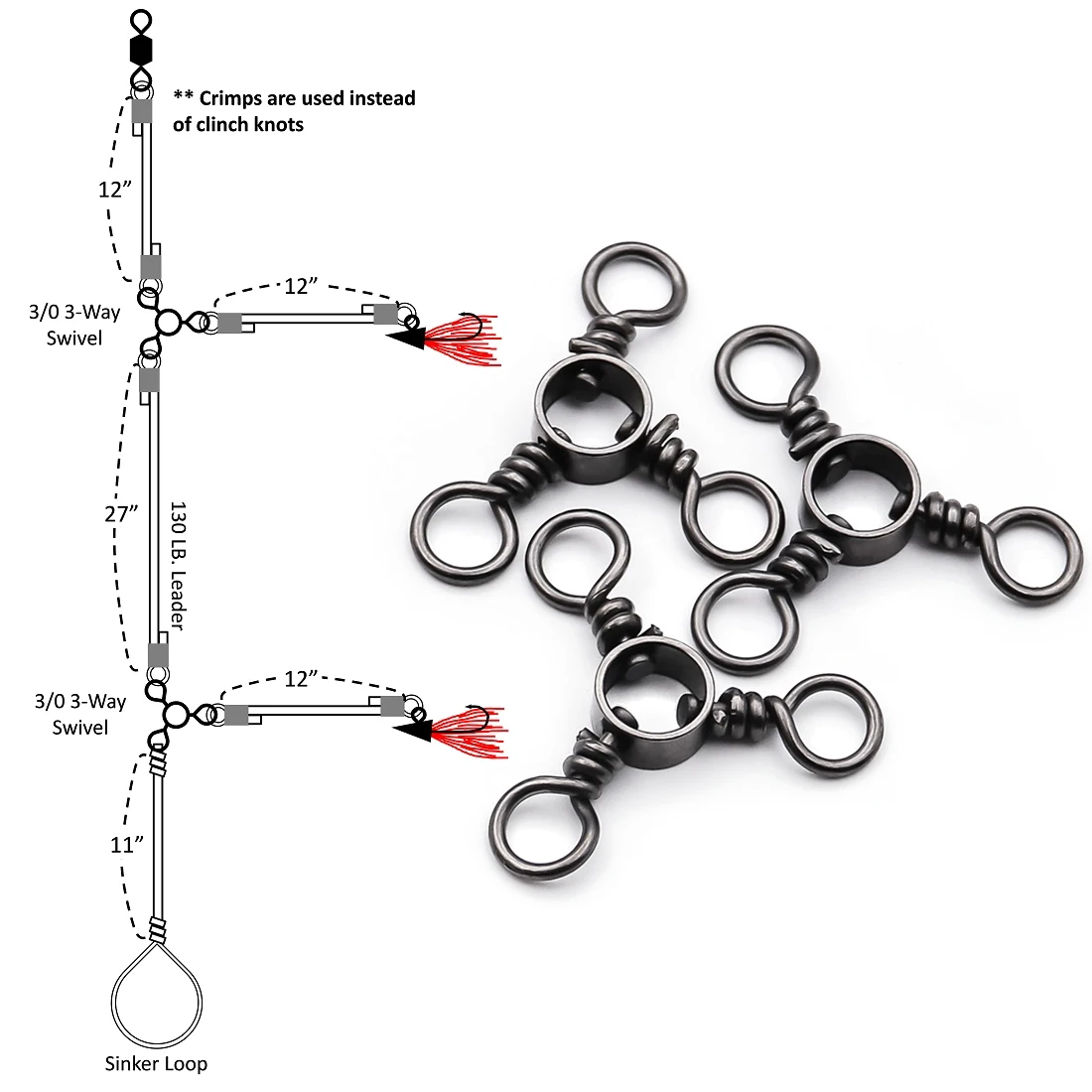 FishTrip-aparejo giratorio de 3 vías para bagre, accesorios de aparejos de pesca de acero inoxidable, aparejo de salto inferior - imagen 3