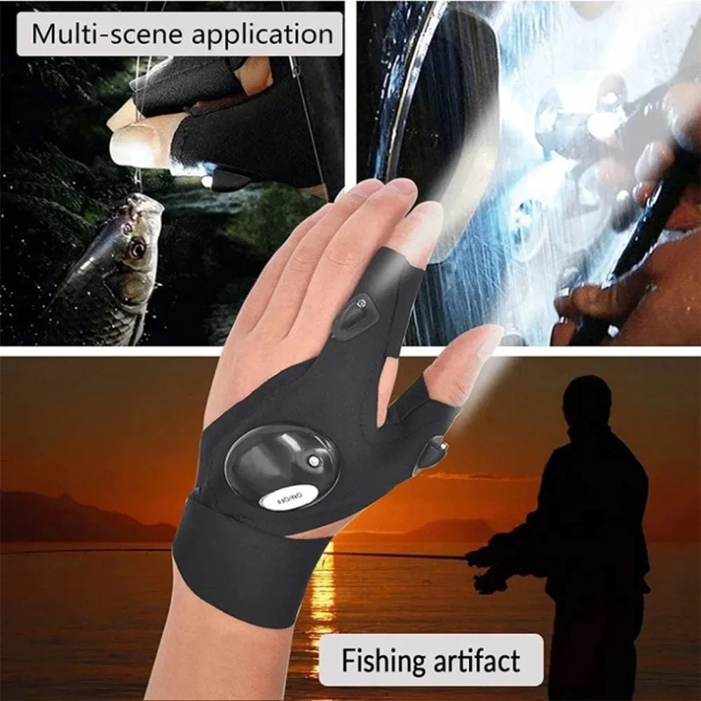 Guantes de ciclismo con luces, accesorios para equipos de pesca, guantes con luz Led sin dedos, manoplas para dedos, ropa - imagen 2