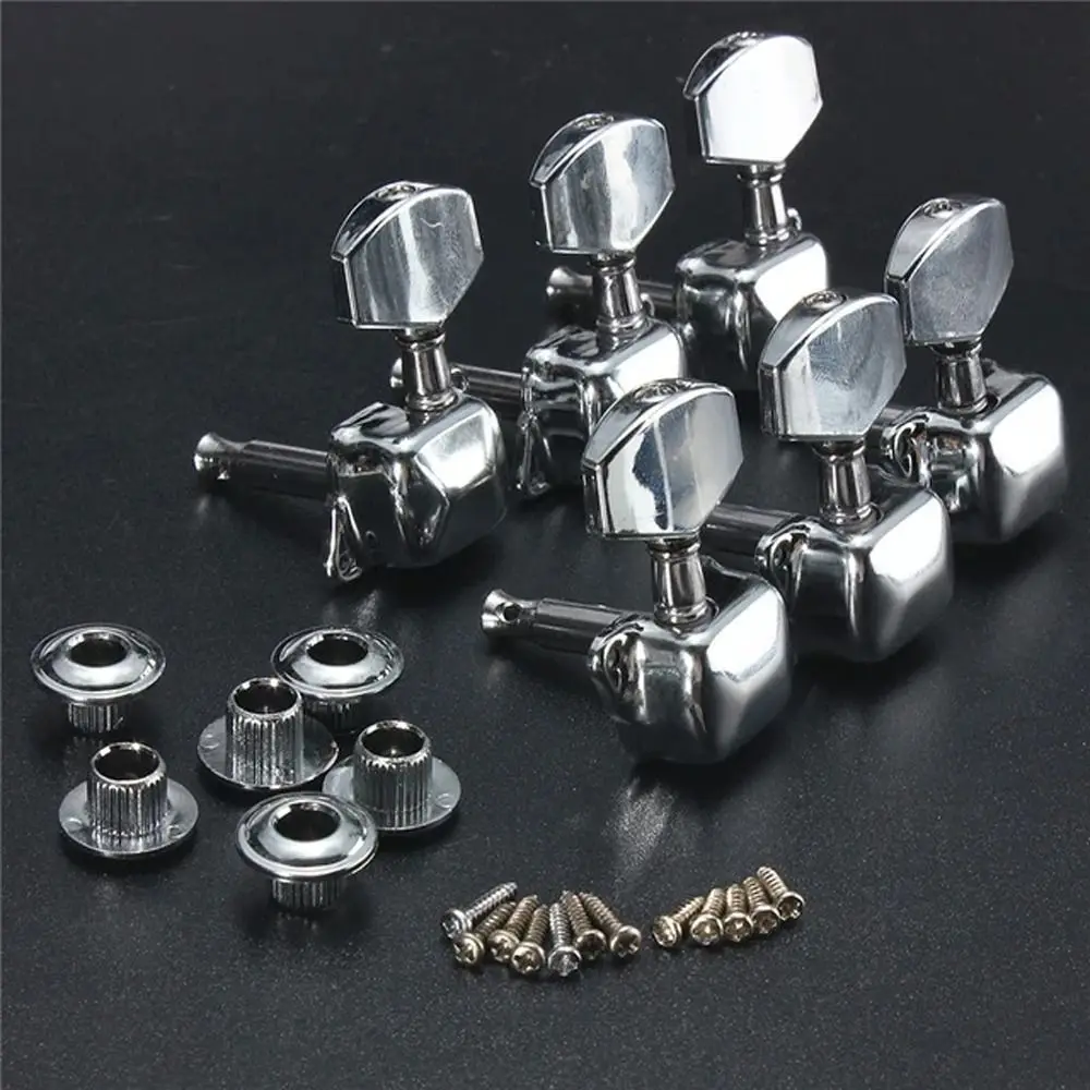 Afinadores de bloqueo de clavija de cuerda de guitarra semicerrados, cabezales de máquina, clavijas de afinación de cuerda, sintonizador de botón de cuerda de aleación de Zinc plateado - imagen 2