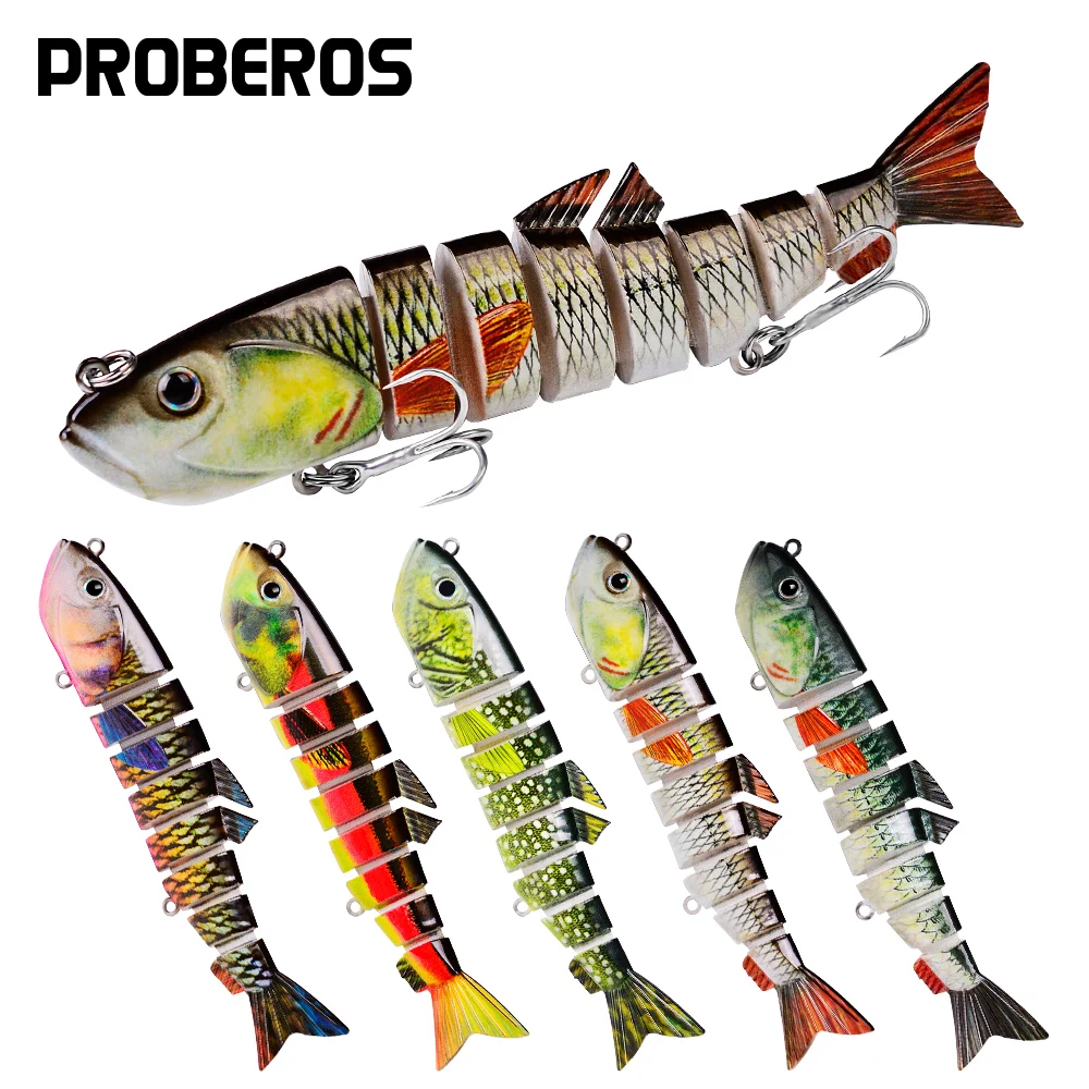 Proberos Señuelos de pesca realistas de 8 segmentos |   Cebo artificial multiarticulado y de hundimiento lento en colores vibrantes con anzuelos triples - imagen 2