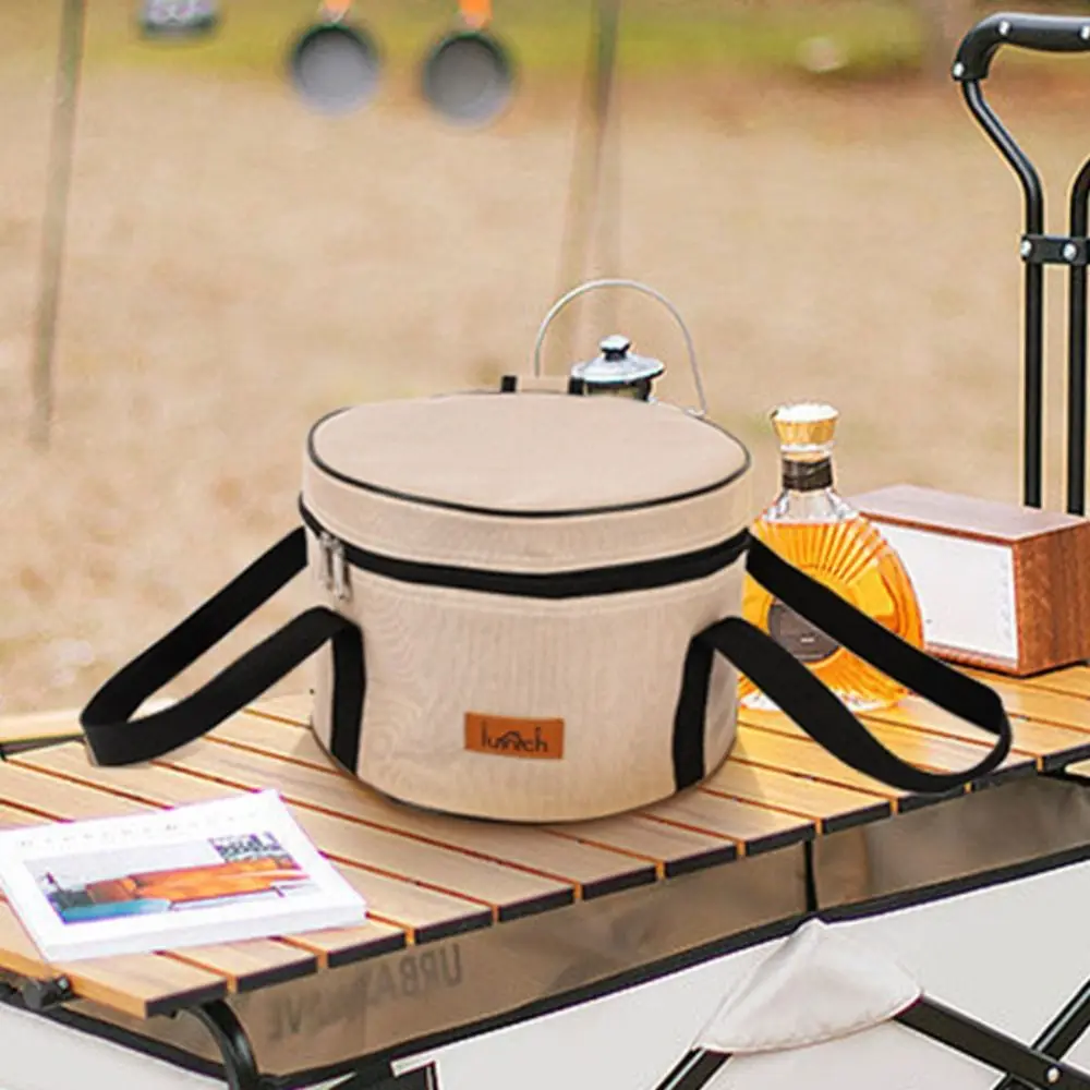 Bolsa de almacenamiento de utensilios de cocina portátil, bolsa térmica redonda para el almuerzo, cesta de Picnic de mantenimiento fresco - imagen 3