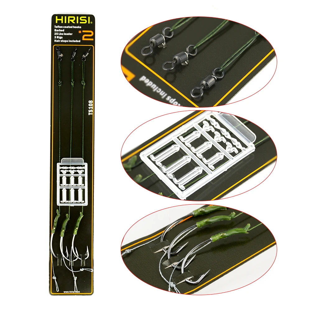 Hirisi-anzuelo de pesca de carpa, 3 uds., con línea recubierta, aparejos de pelo de pesca listos con anzuelo de púas, accesorios de pesca TS108 - imagen 2