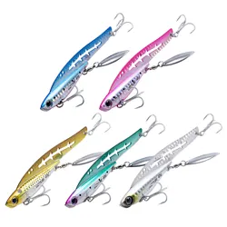 Goture-señuelo de pesca Jigging de Metal con cola giratoria, 35g, 40g, 45g, ojos 3D, Vib de Metal, plantilla de fundición, cebo, cuchara, aparejos de lubina, lote de 5 unidades