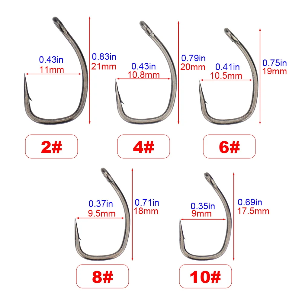 Hirisi 50 Uds. Anzuelos de pesca de carpa recubiertos de PTFE con ojo Micro púas de acero alto en carbono 8029 accesorios de pesca caja empalmable - imagen 2