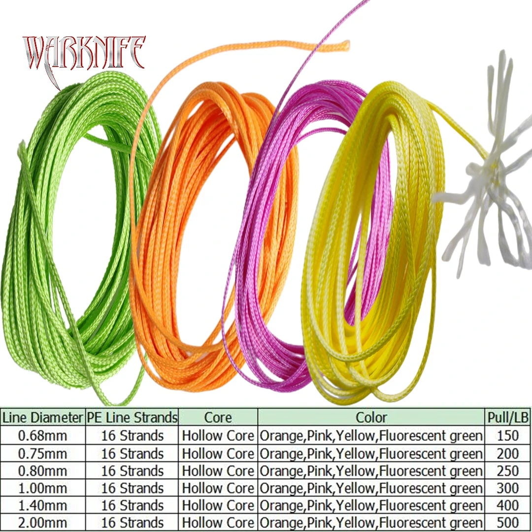 Warknife-Hilo de pescar trenzado de 16 hebras, cuerda de núcleo hueco superfuerte para anzuelo de ayuda, aparejo de pesca de buceo, 10 m/lote - imagen 2
