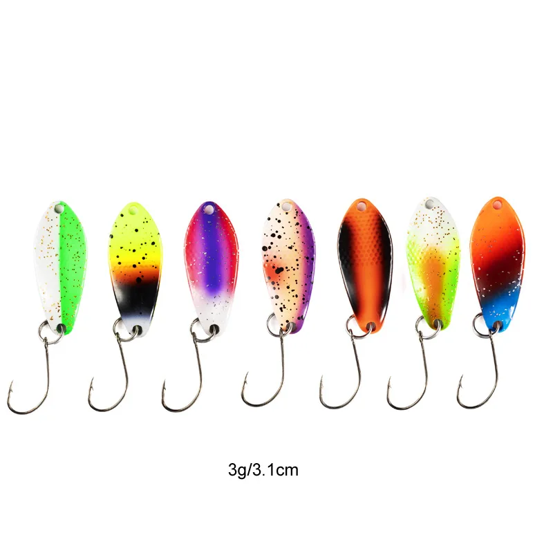 Señuelos de pesca cucharas 3g/3,1 cm plantillas de Metal coloridas cebo duro un solo gancho cuchara Artificial señuelos lote 7 piezas venta - imagen 5