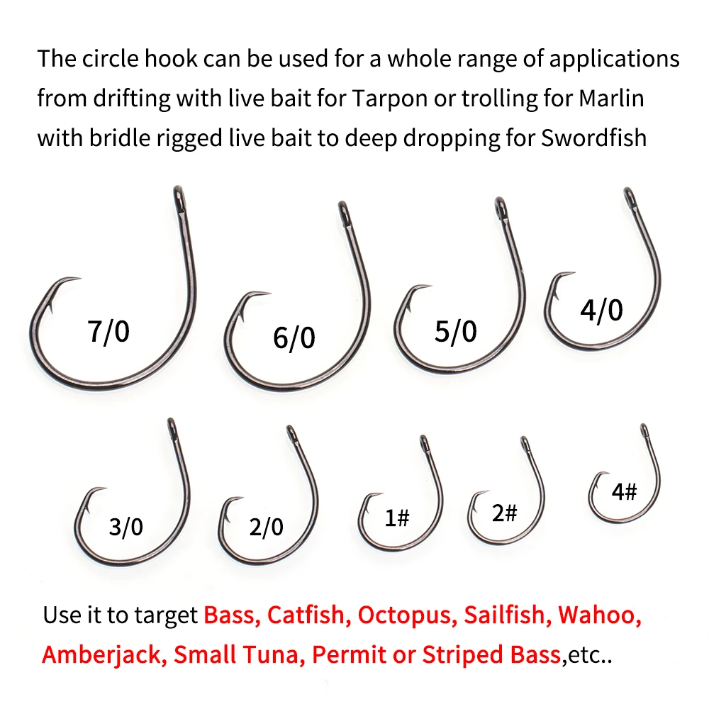 Ellllv-luz circular para pesca en agua salada, gancho de alambre fino, anzuelo en línea, Lucio, tarpón, pez vela, Marlin, 4 # - 7/0 - imagen 5