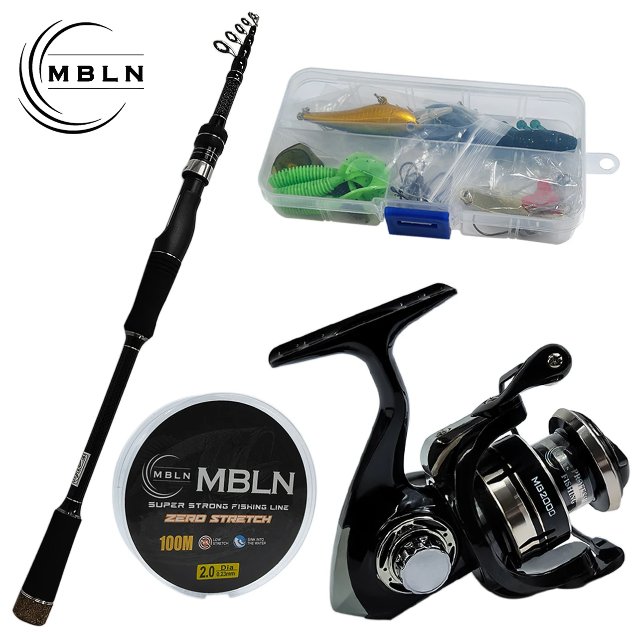 Kit Caña Telescópica MBLN con Carrete, Señuelos y Anzuelos para Viaje - imagen 4