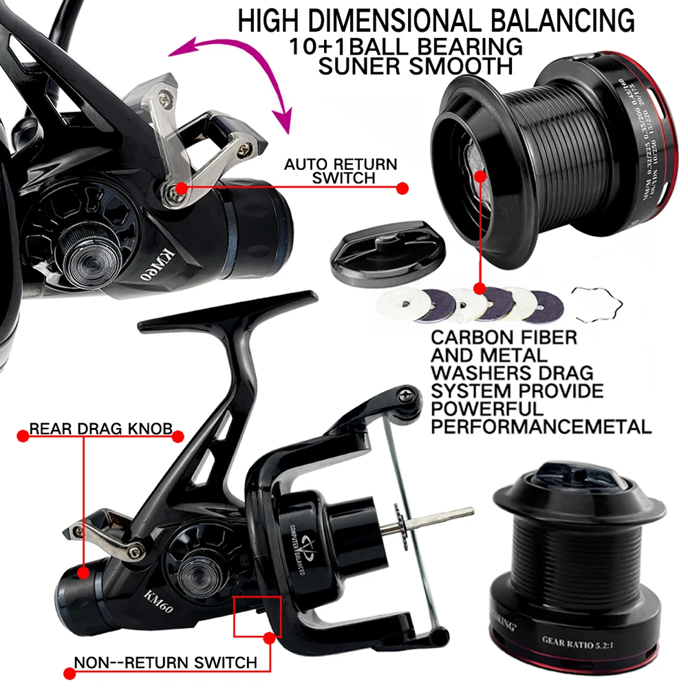Carrete de pesca de carpa KM5000 KM6000, carrete de Metal duradero, señuelo para barco, Jigging de pesca adecuado para peces medianos y grandes, rueda giratoria - imagen 3