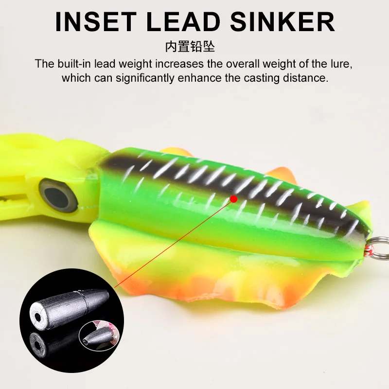 OBSESSION S031 60g 120g 150g 1 pieza señuelo de pesca de silicona mar biónico Wobbler cebo de natación luminoso suave pulpo calamar Jig cebos - imagen 5