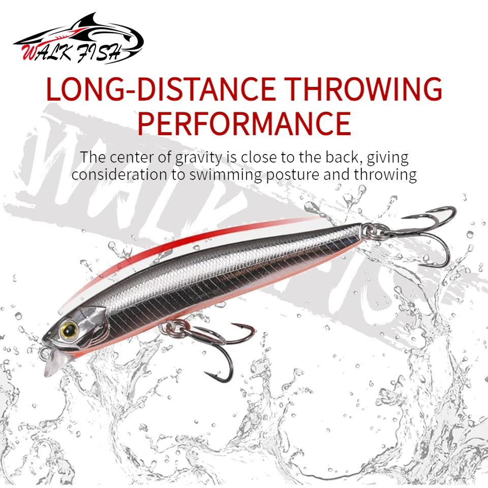 WALK FISH-Señuelos de pesca Minnow, Wobblers que se hunden, cebo Megabass de labio corto, 10g, 14g, ojos de pez 3D, cebo duro, lápiz de fundición larga, 1 Uds. - imagen 3