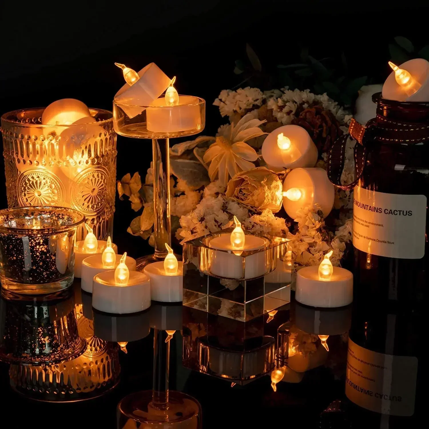 Velas LED parpadeantes sin llama con batería, candelita electrónica amarilla cálida para decoración de aniversario y boda, 12/24 unidades - imagen 5
