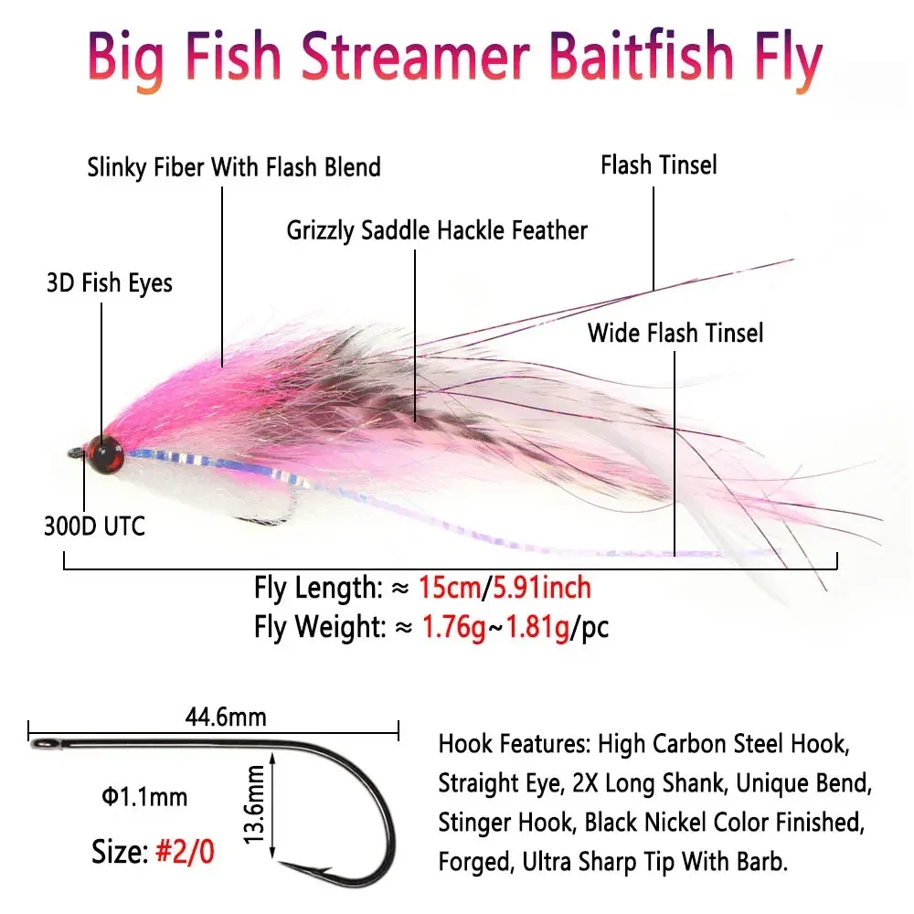 Anzuelos Streamer Bimoo 2/0 Flash Grizzly para trucha y lubina - imagen 3