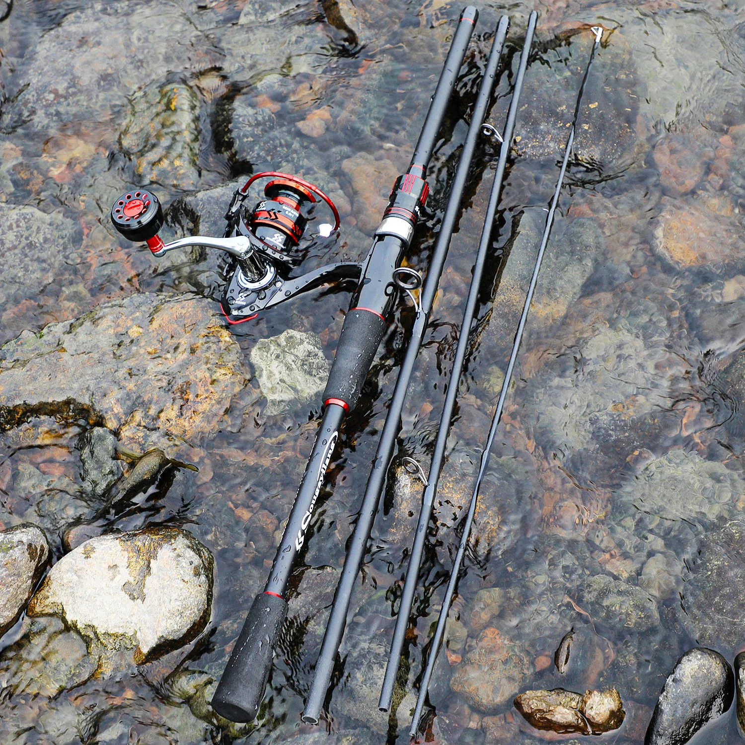 Sougayilang-Juego de Pesca giratorio, caña de pescar de fibra de carbono de 4 secciones y carrete de Pesca 2000-4000 5,0:1, Combo de viaje, 1,8-2,1 m - imagen 5