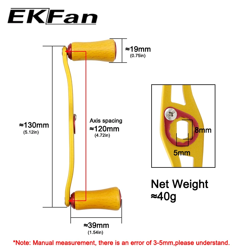 Ekfan-mango de aleación de 130MM + perilla de madera para carrete de pesca Dawa Bastcast, asas de 8x5MM, agujeros DIY - imagen 3