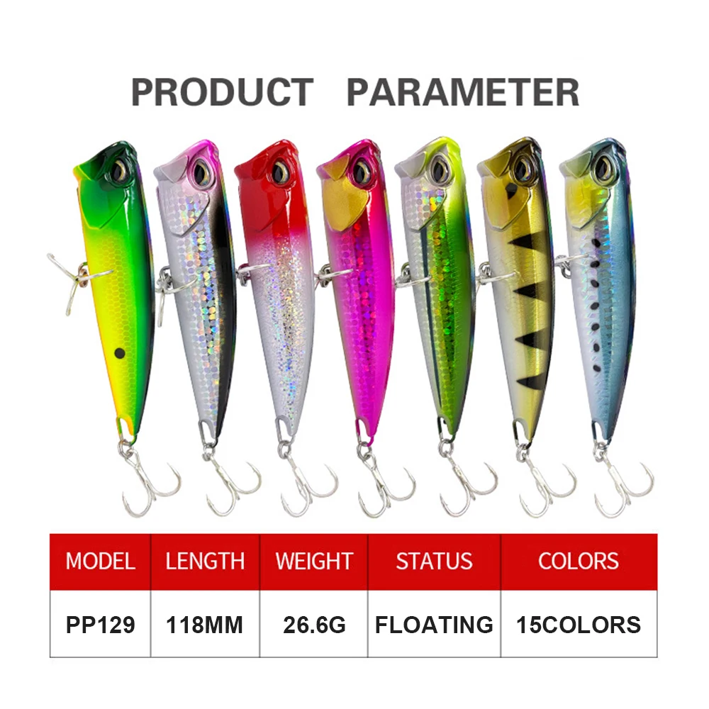 Señuelos de pesca Popper Wobbler de 11,8 cm, 26,6g, cebo duro Artificial flotante de fundición larga, accesorios de pesca Jerkbait Topwater PP129 - imagen 4