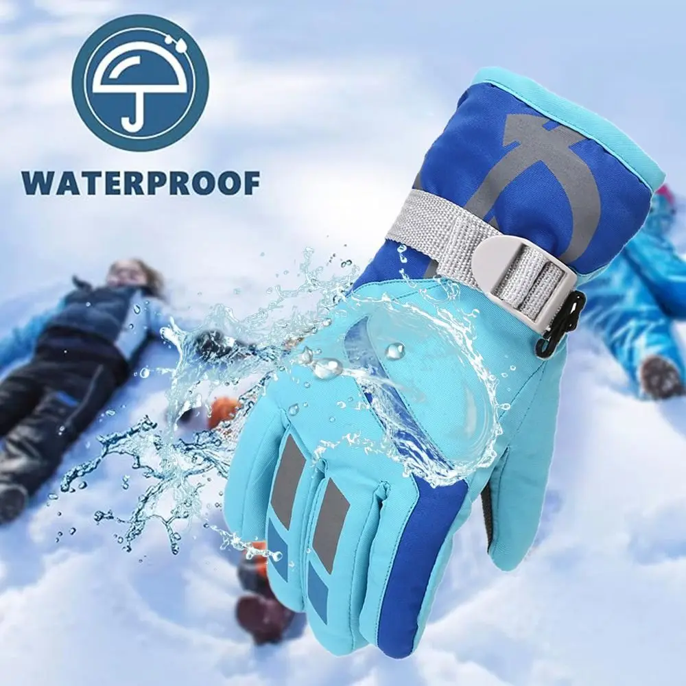Lindos guantes de esquí a prueba de viento para niños, guantes antideslizantes gruesos y cálidos para niños, impermeables, cálidos para invierno, Snowboard para nieve - imagen 2