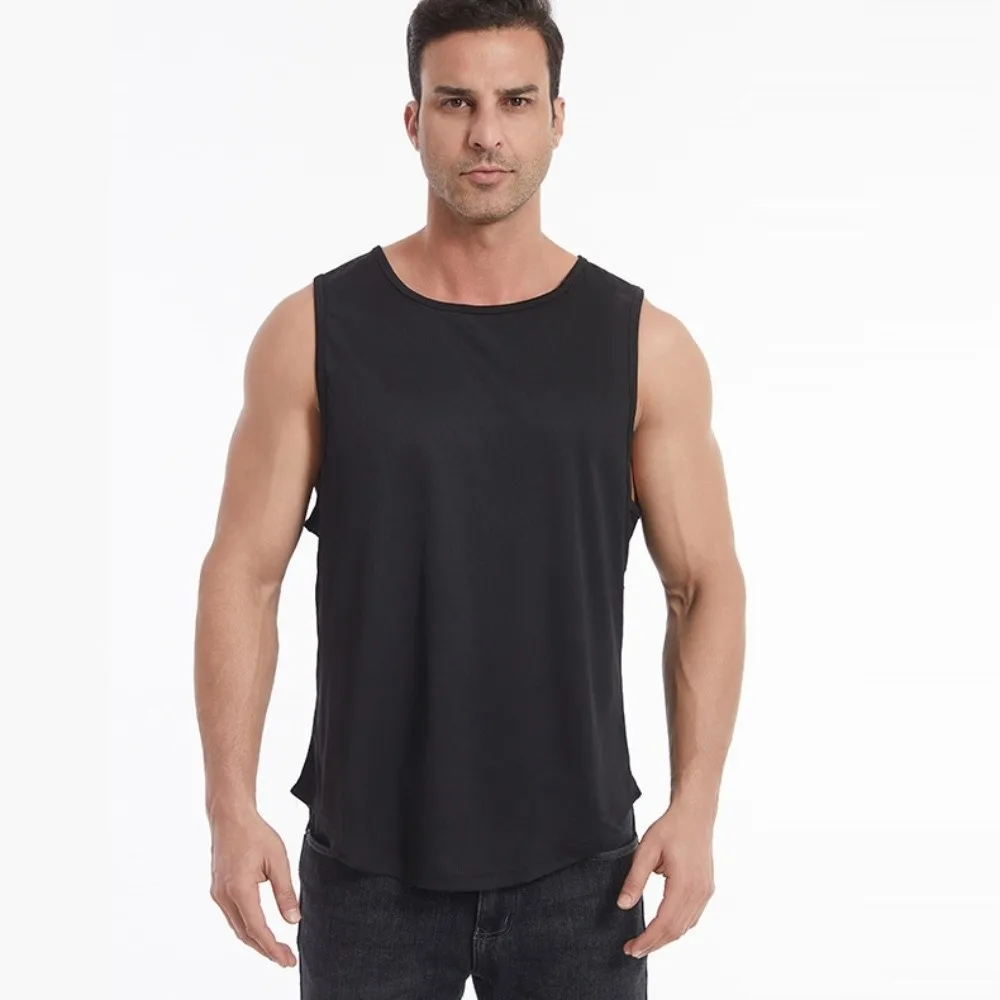 Camiseta sin mangas deportiva a la moda, chaleco holgado de secado rápido para correr, camisetas elásticas simples para hombre, chalecos para gimnasio - imagen 4