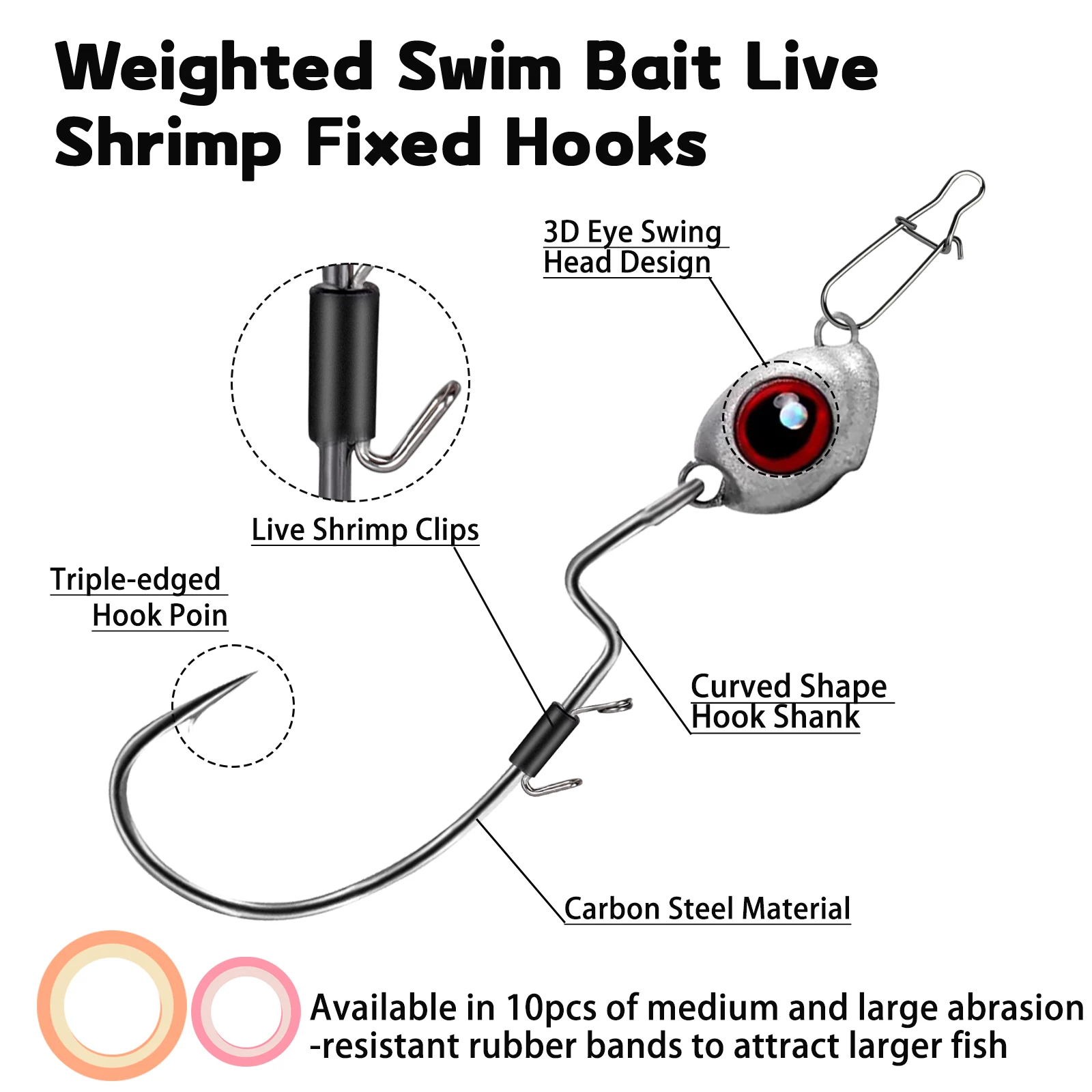 Ganchos para camarones vivos, 9KM, 10 Uds., cabezales de plantilla, gancho EWG, Swimbait, soporte para camarones vivos, gancho de alta resistencia resistente a la corrosión - imagen 3