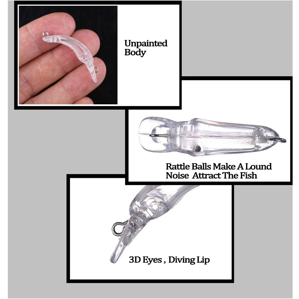 Chan'sHuang-Cebo en blanco sin pintar, Mini pececillo flotante, señuelo de pesca Artificial, 3,7 cm, 1,1g, 50 unidades - imagen 4