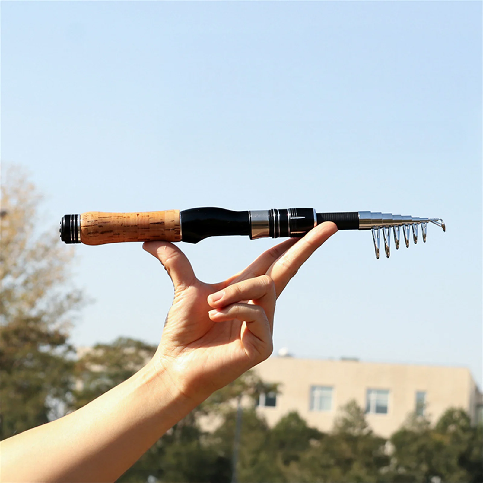 Caña de pescar corta portátil, caña de mano telescópica de 33/34/35cm para uso en agua dulce y salada, caña de pescar ultraligera de fibra de carbono, 1 ud. - imagen 2