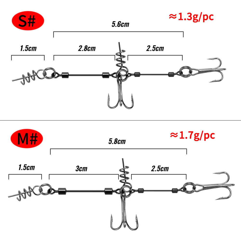 Ellllv S M L-señuelo suave de pesca, aparejo de alambre de acero, juego de anzuelos triples dobles con pasador de tornillo, señuelo suave, aparejos de pesca - imagen 2