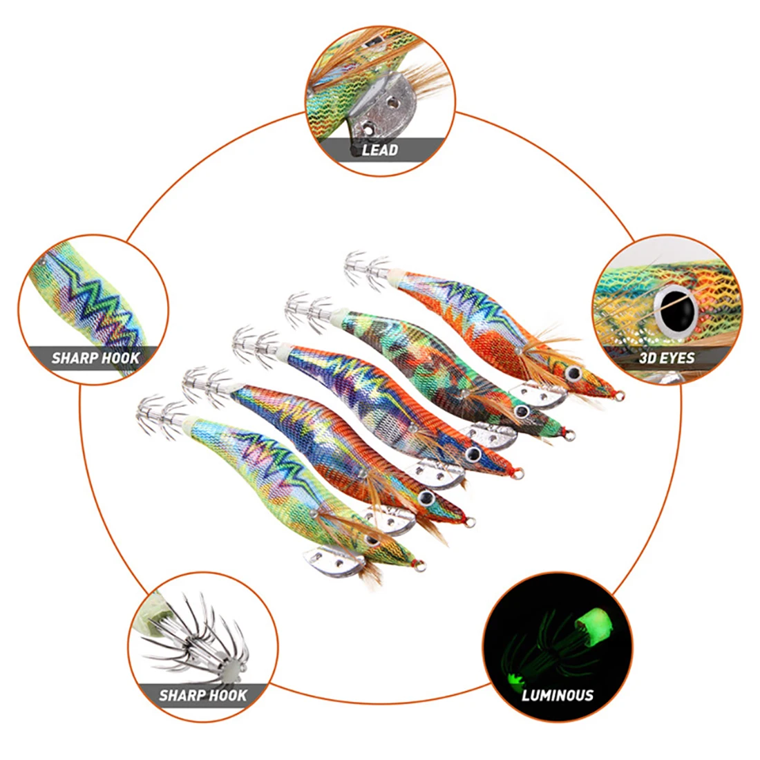10 Uds. Señuelo de pesca de calamar, anzuelo de pesca con cebo de calamar, pulpo, sepia, camarones, plantillas de calamar, señuelos de peces de agua salada, aparejos de tamaño 2,5/3,0 - imagen 3