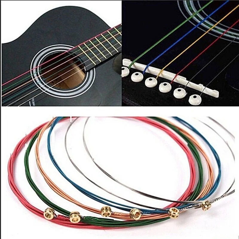 6 unids/set de cuerdas de guitarra coloridas de arcoíris para guitarra acústica folclórica guitarra clásica multicolor