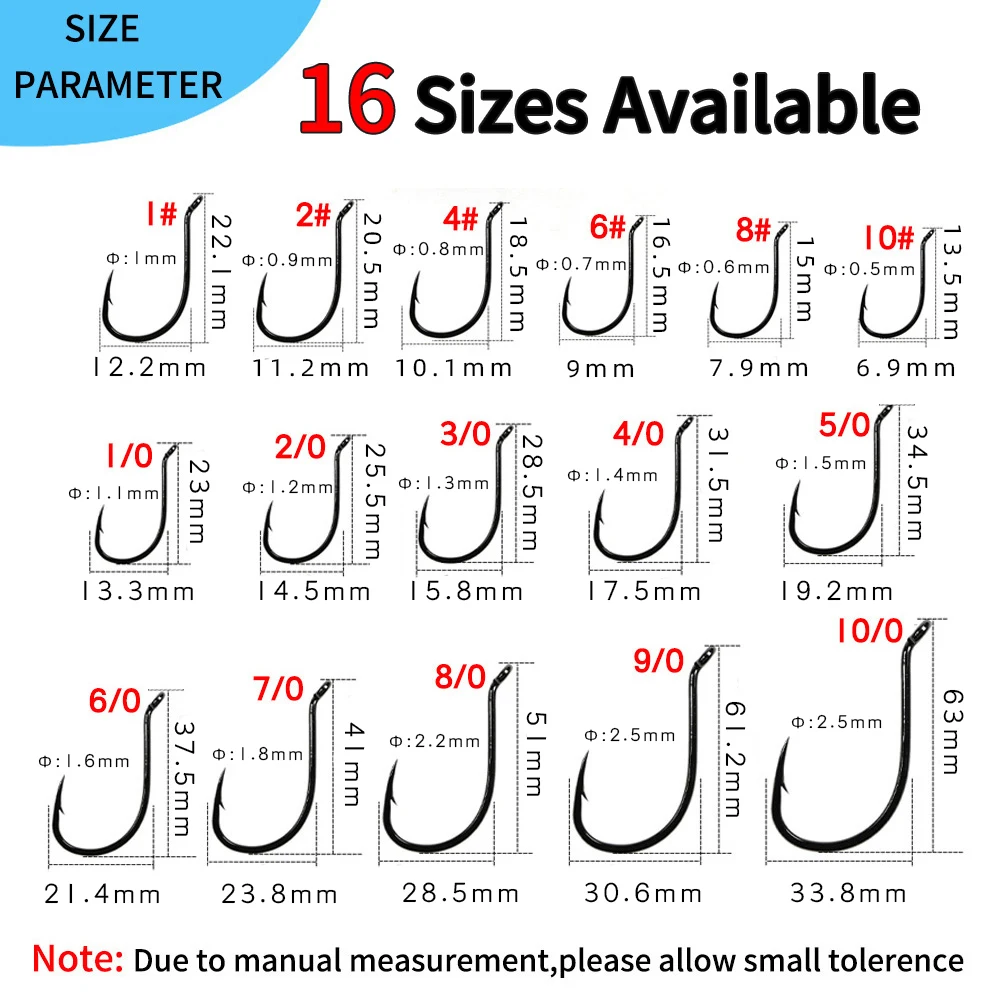 Elllv-anzuelo de pescado Offset de acero de alto carbono, cebo de pesca de agua dulce y salada, pico de pulpo de níquel negro, #10-100, 10/0 unidades - imagen 2