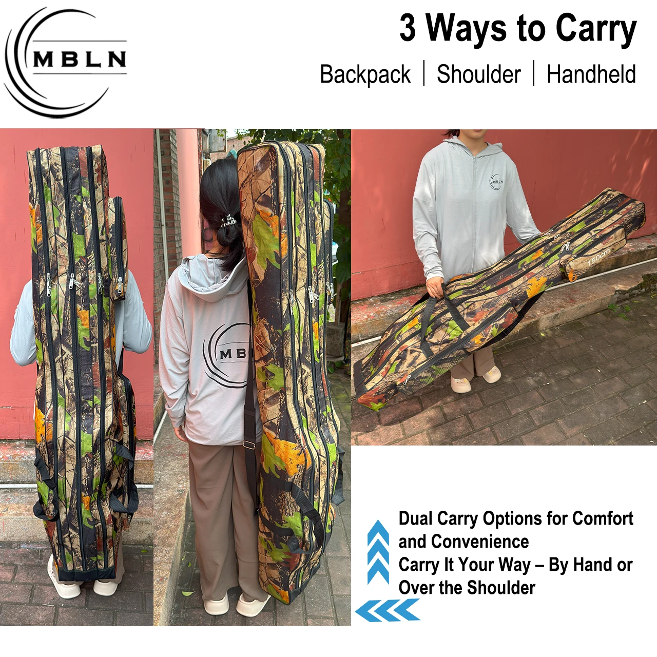 Bolsa plegable para caña de pescar camuflaje – 3 capas con bolsillos - imagen 5
