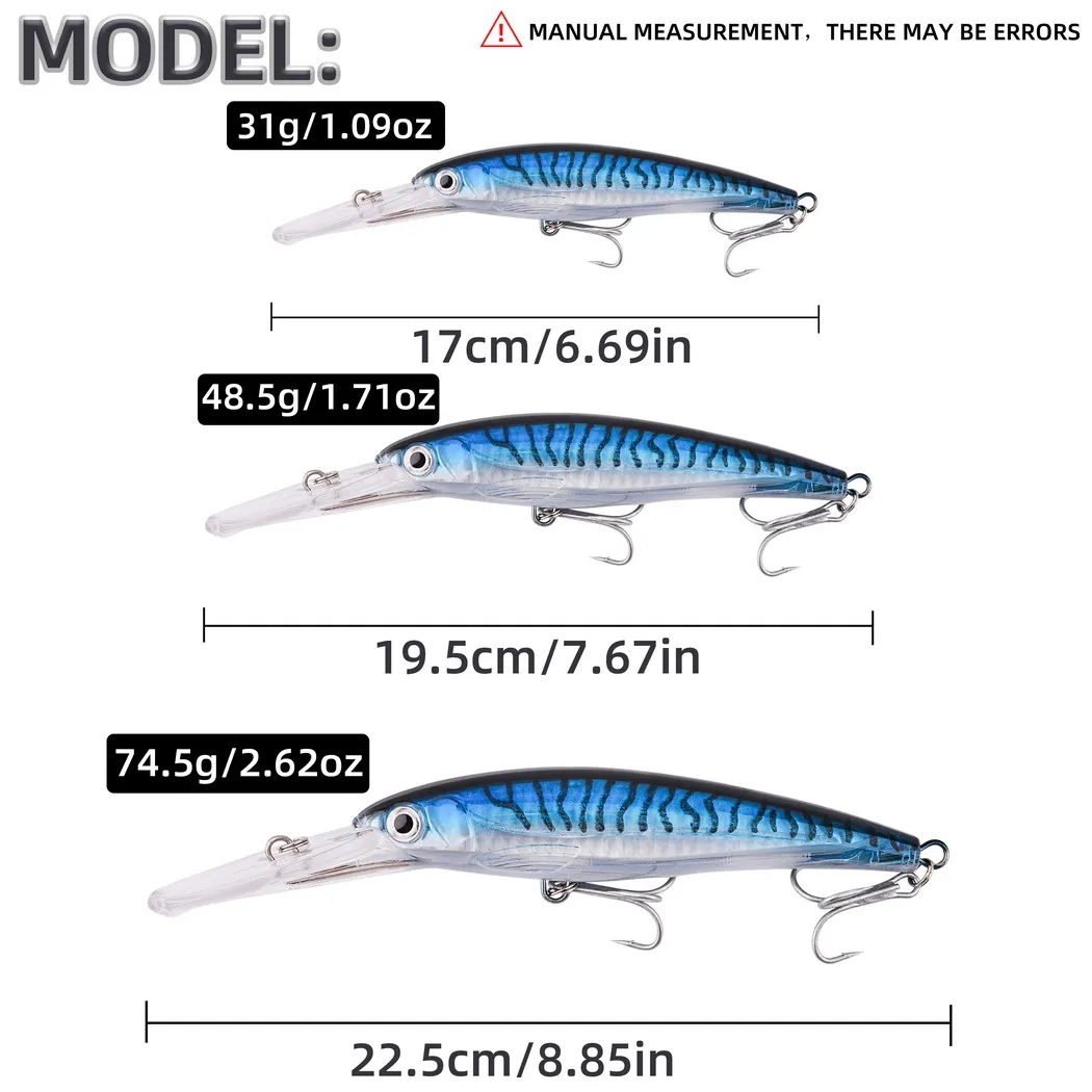 10 Uds 32g 50g 75g Señuelos de pesca flotantes cebo de pececillo de fundición larga señuelos de mar de agua salada cebo duro Minnow para aparejos de pesca de lubina - imagen 2