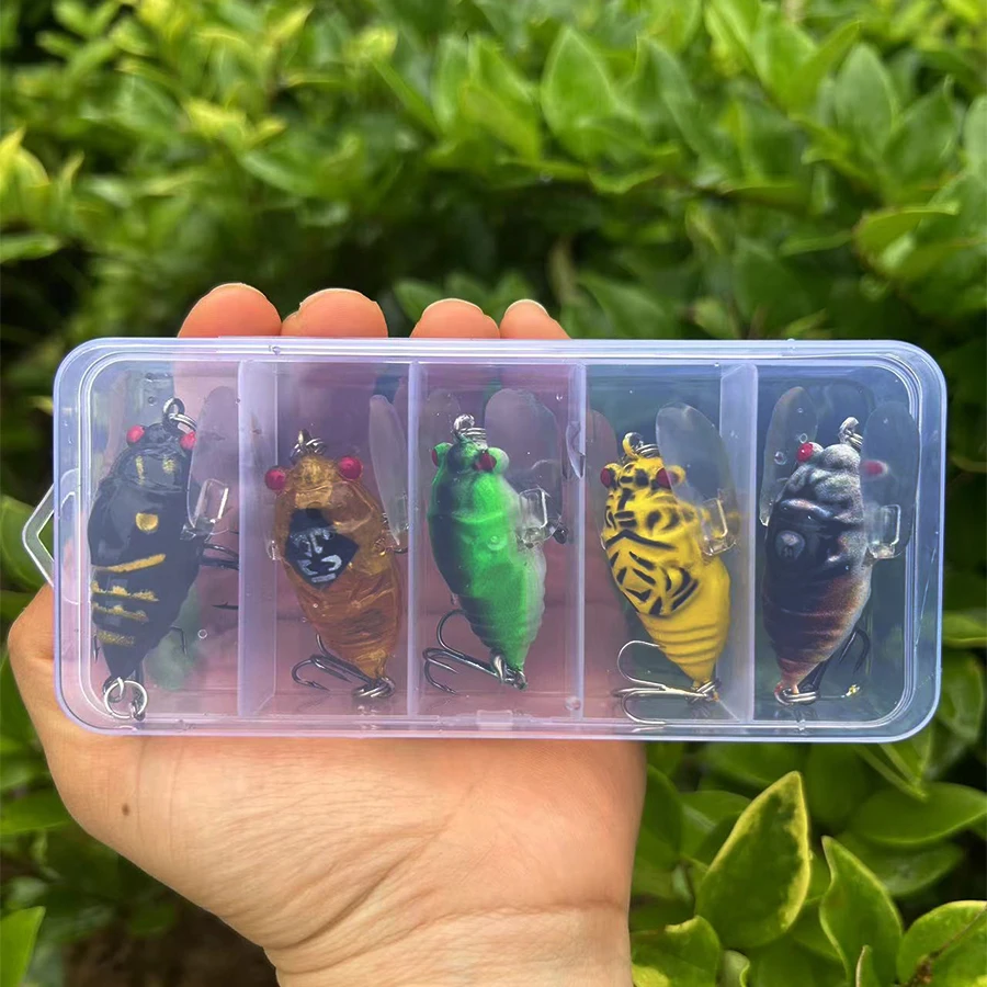 Señuelo de pesca de 5 piezas Cicada Crankbait, ojos holográficos 3D, cebo duro biomimético en forma de cigarra, cebo duro, equipo de pesca, cebos artificiales - imagen 2