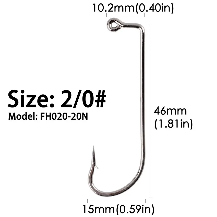 100 Uds anzuelos de pesca de vástago largo anzuelo de acero rico en carbono negro anzuelo de pesca vertical compensado de 90 grados para señuelo suave tamaño 2 # -5/0 # - imagen 5