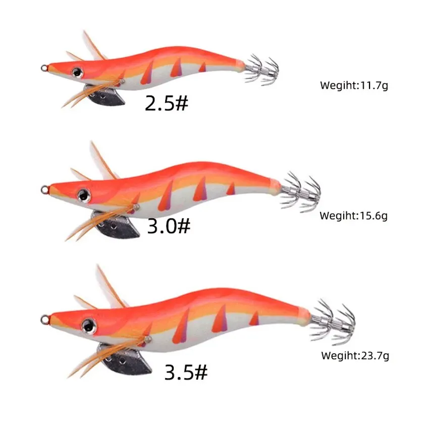 Señuelo de pesca de madera, camarones, calamar luminoso, pulpo, 10 Uds., 3,0 ojos 3D, cebo duro, plantilla de calamar Wobbler con bolsa - imagen 3