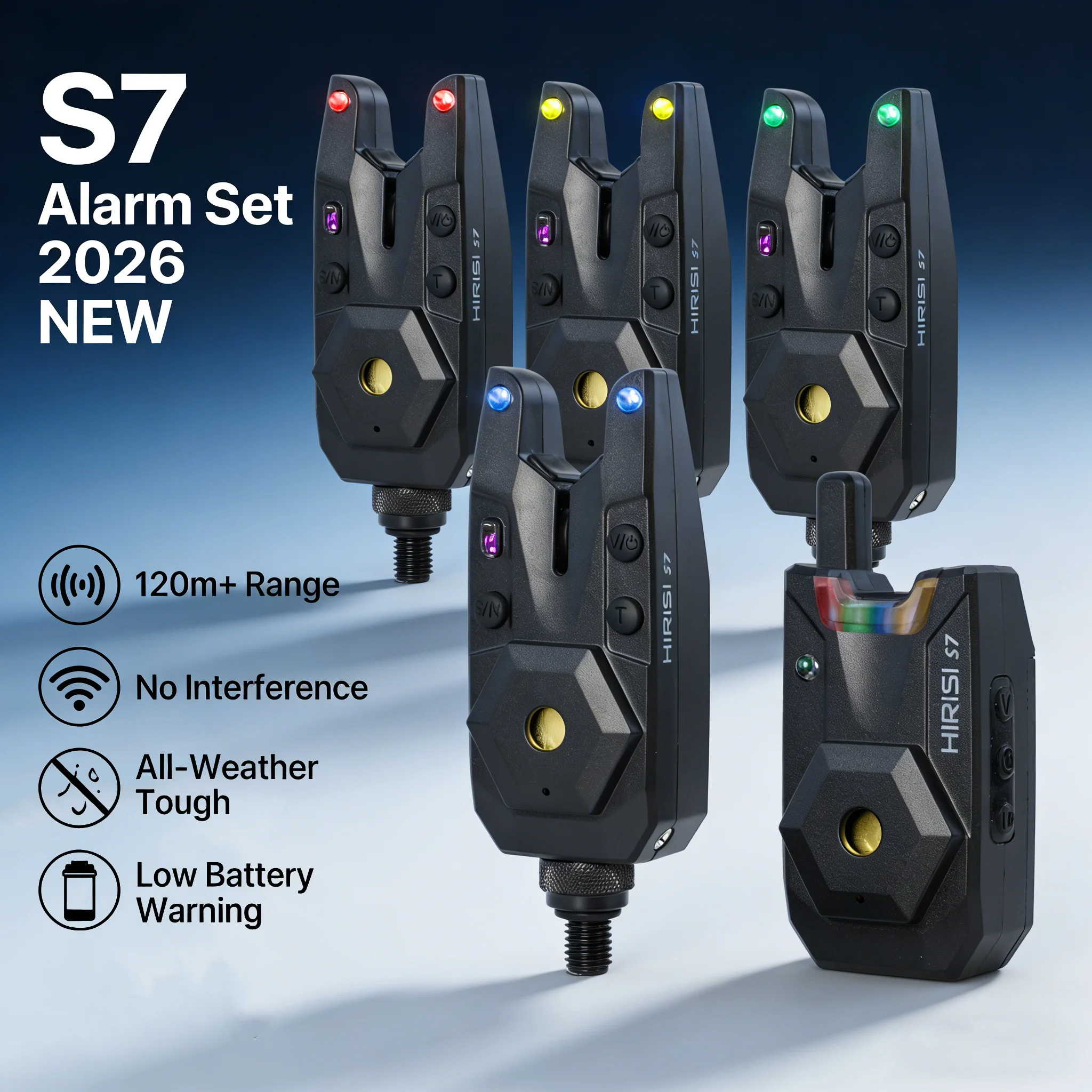 Hirisi S7 Alarma inalámbrica de picada LED para carpas nocturnas - imagen 5